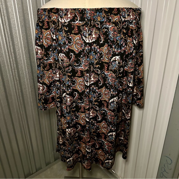 First Love Paisley Off-Shoulder Bell Sleeve Mini Dress size 3x - Picture 2 of 3